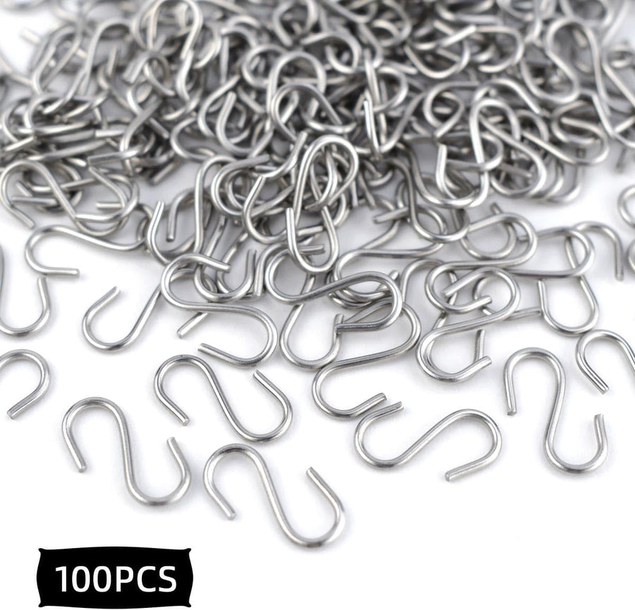 100 Mini S Hooks - Metal Shaped Hangers for Crafts, Jewelry & DIY Key Chains