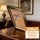 4Pcs Picture Frame Stand - Black Metal Table top easel -Heavy Duty Picture Holder Stand with Self-Adhesive for 5.9 to 10.2 inch Picture Frame Easel 5.12“ x 2.17”