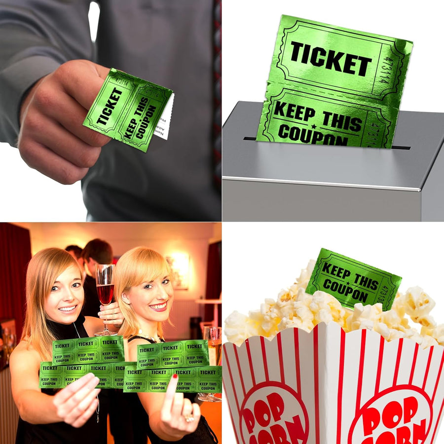 ceiba tree 1000 Raffle Tickets Double Roll Metallic Green Foil Ticket for Events Carnivals Entry Class Reward Prizes Party Supplies
