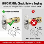 Adjustable Deadlatch 2-3/8''(60mm) or 2-3/4''(70mm), Adjustable Door Latch Entry Door Lock 45° Turning Angle Replacement Part Latch and Strike with Dust Box, Universal Smart Doors Lock Deadlatch