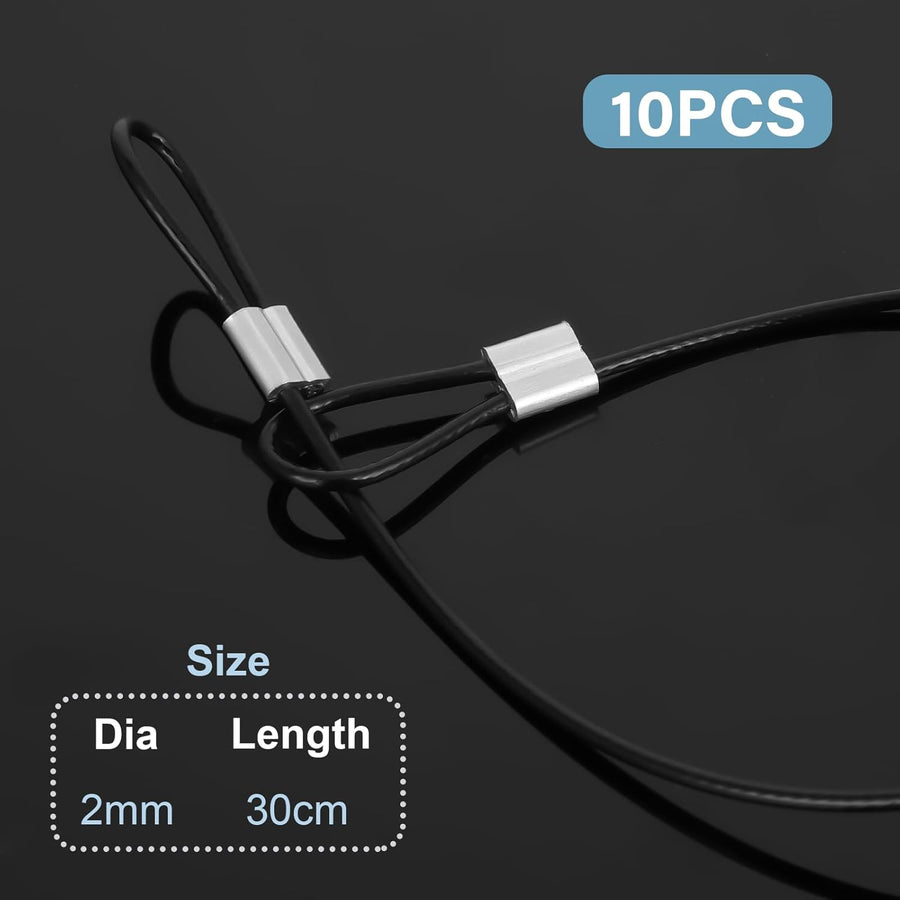 10PCS Stainless Steel Cable with Loops, 12 Inch 2mm Security Cable Short Wire Lock Cable Lanyard Chain Link Lock Vinyl Coated Thin Wire Rope for Outdoor Gates, Bikes, Luggage