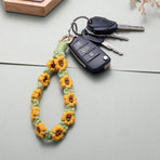 Kvekstio Macrame Keychain Wristlet Keychain, Weavea Floral Keyring Holder Bracelet Cute Lanyard Key Chain for Women