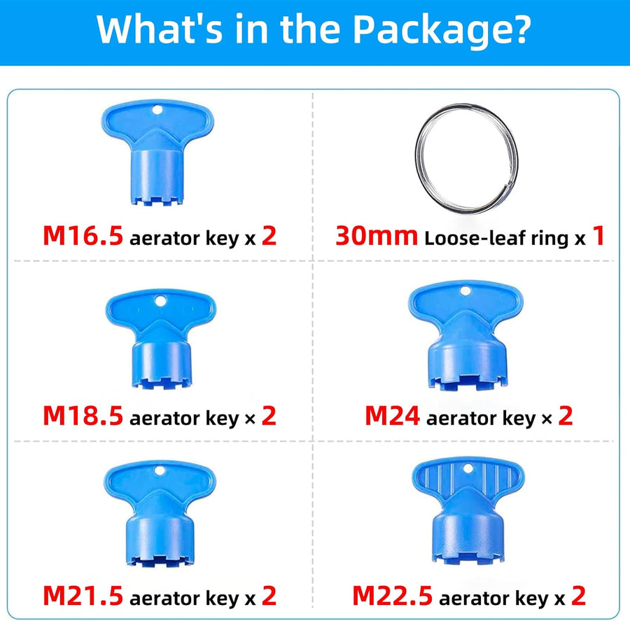 10 Pieces Faucet Aerator Key, Aerator Wrench with a Ring for Easy Storage Removal Wrench Tool for M16.5 M18.5 M21.5 M22.5 M24 5 Set (Pack of 2)