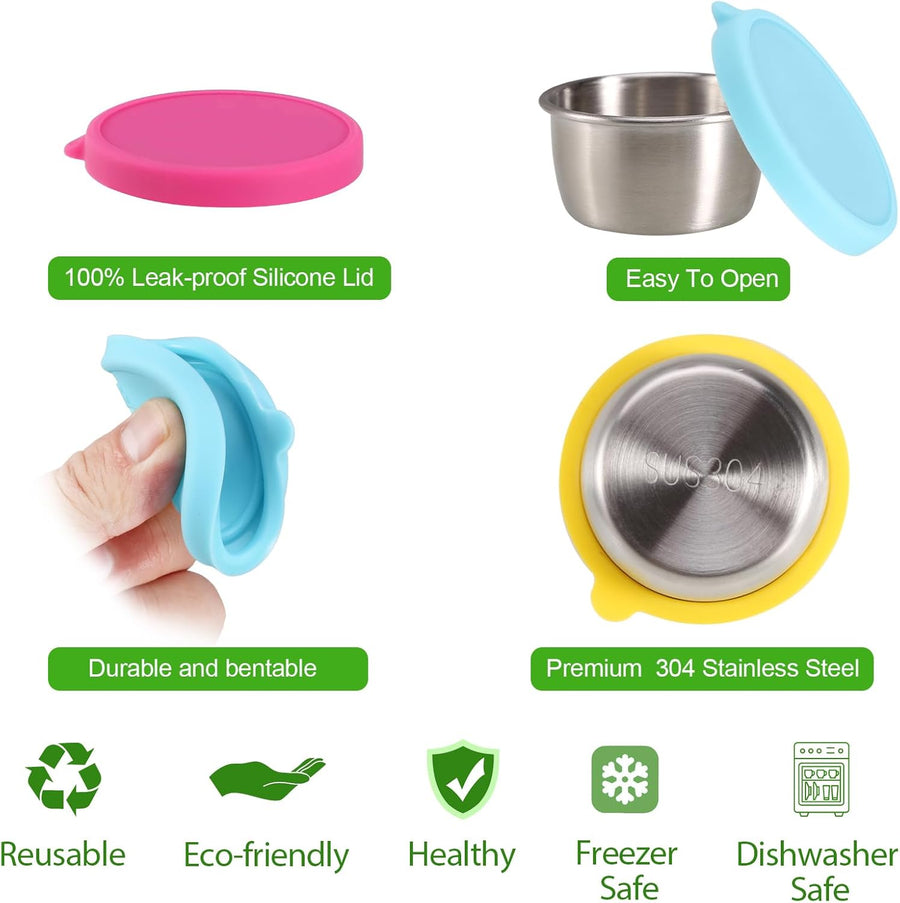 Salad Containers For Lunch To Go, 6x1.6 Oz Stainless Steel Condiment Containers With Lids, Leakproof Sauce Cups for Dipping, Salad Dressing, Meal Prep