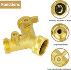 Hose Splitter 2 Way, Garden Hose Splitter, 100% Rustproof Brass Water Hose Splitter with Adjustable Flow Valves, Seamless Design & 2 Extra Rubber Washers - 3/4" Y Connector Hose Adapter.
