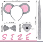 Mouse Costume Accessory Set,Rat Costume Set,Mouse Costume Set Includes Ear Headband,Tail,Nose,Bow Tie for Halloween