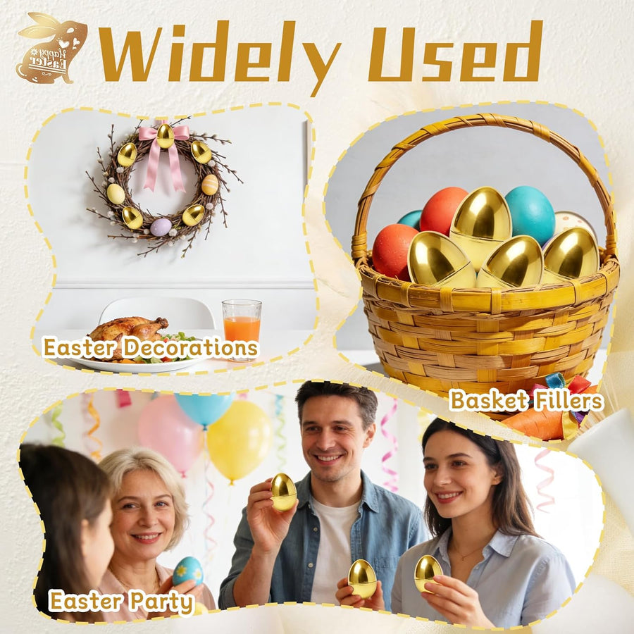 30 Pcs Gold Easter Eggs,2.3" Bulk Plastic Metallic Empty Easter Eggs,Fillable Shiny Golden Easter Egg for Easter Hunt Supplies,Basket Stuffers,Party Favor