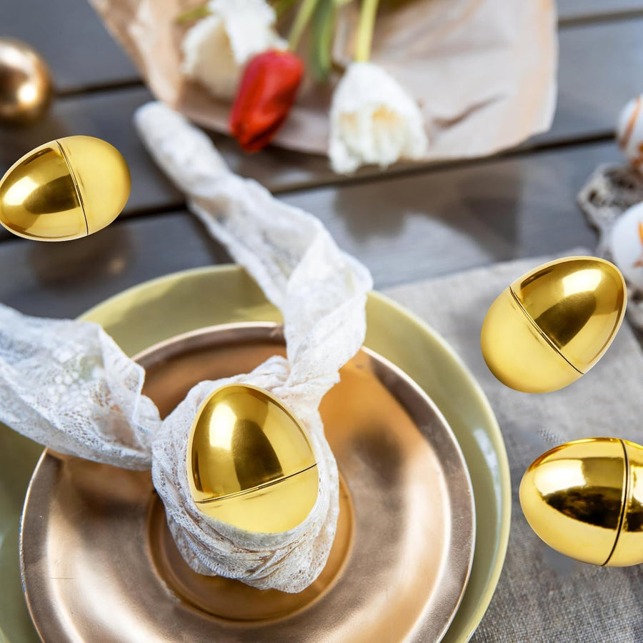 30 Pcs Gold Easter Eggs,2.3" Bulk Plastic Metallic Empty Easter Eggs,Fillable Shiny Golden Easter Egg for Easter Hunt Supplies,Basket Stuffers,Party Favor