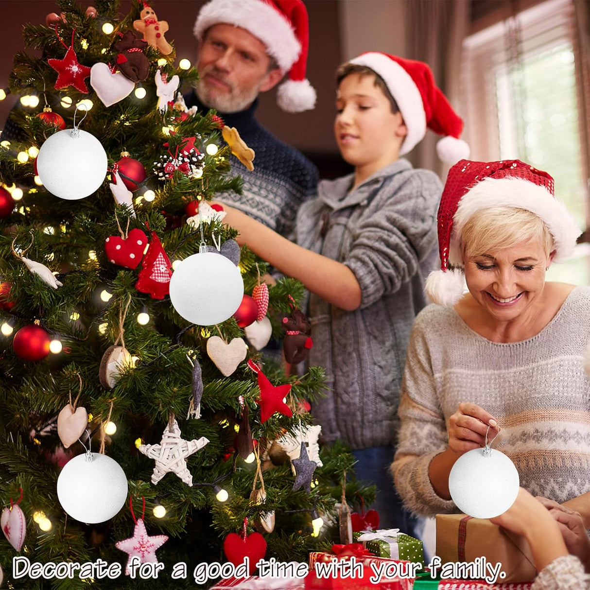 Large 4 in White Glitter Christmas Ornament Balls(4 Pcs),Xmas Sequin Christmas Ball,White Sparkly Hanging Ball Ornament for Tree Home Wedding Party Decor,Winter Theme Tree Decoration
