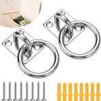 AccEncy 2Pcs M8 Stainless Steel Extra Large Heavy Duty Ring and Square Wall Mount Ceiling Indoor/Outdoor Hooks