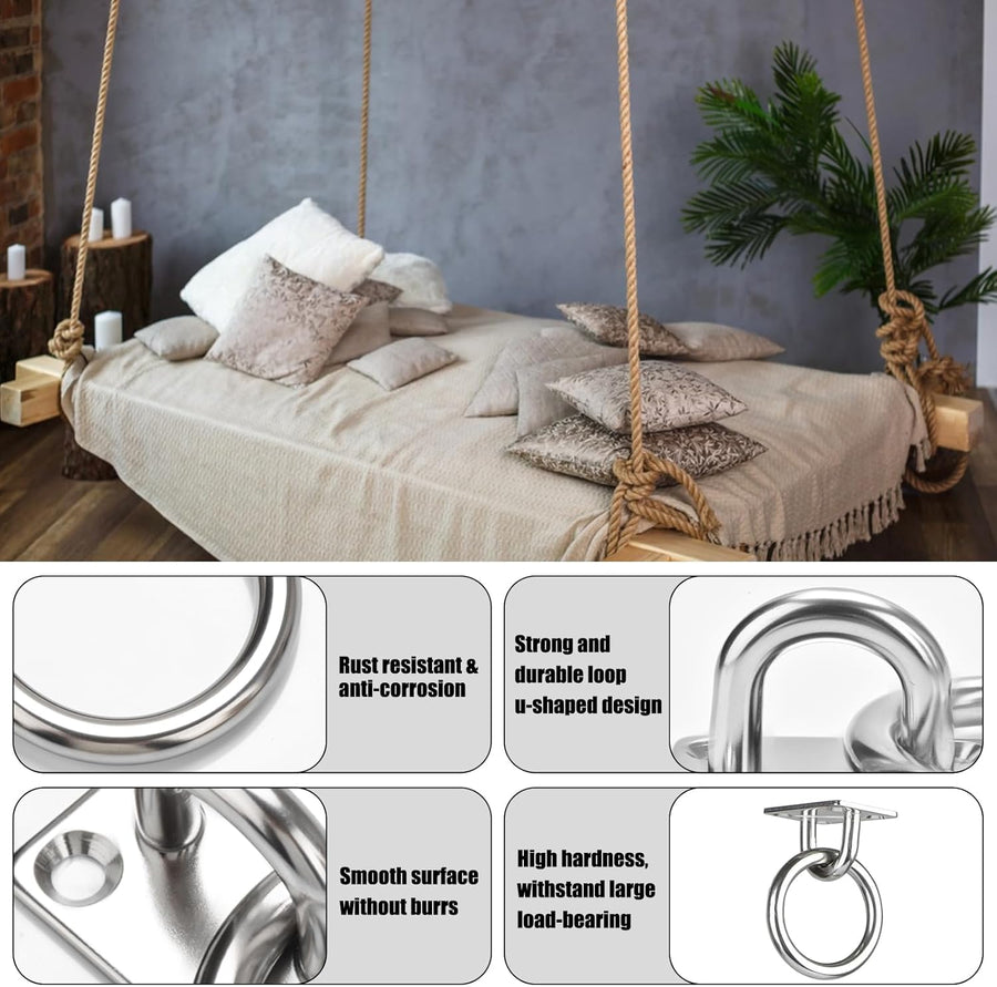 AccEncy 2Pcs M8 Stainless Steel Extra Large Heavy Duty Ring and Square Wall Mount Ceiling Indoor/Outdoor Hooks