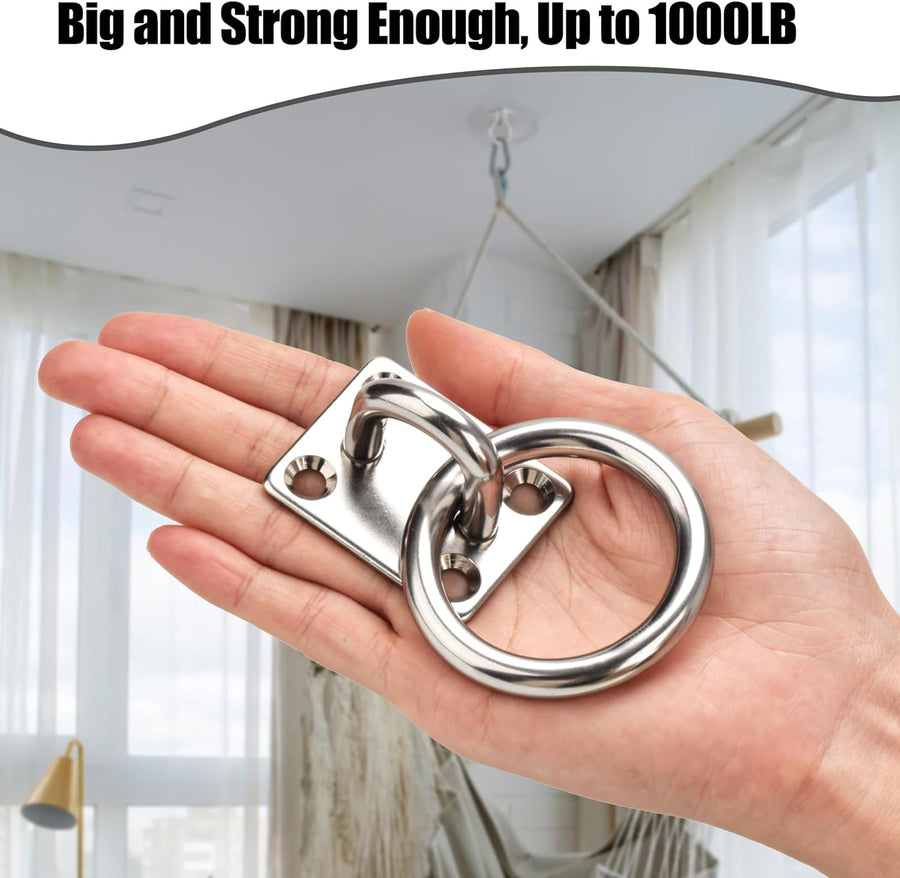 AccEncy 2Pcs M8 Stainless Steel Extra Large Heavy Duty Ring and Square Wall Mount Ceiling Indoor/Outdoor Hooks