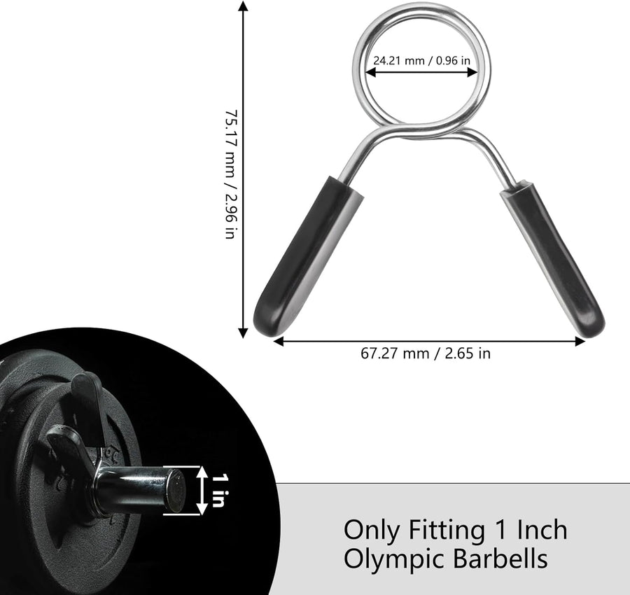 Spring Clip Collars 1 Inch Olympic Barbell Clamps Dumbbell Clips Weight Bar Clips for Weightlifting, Powerlifting, Strength Training