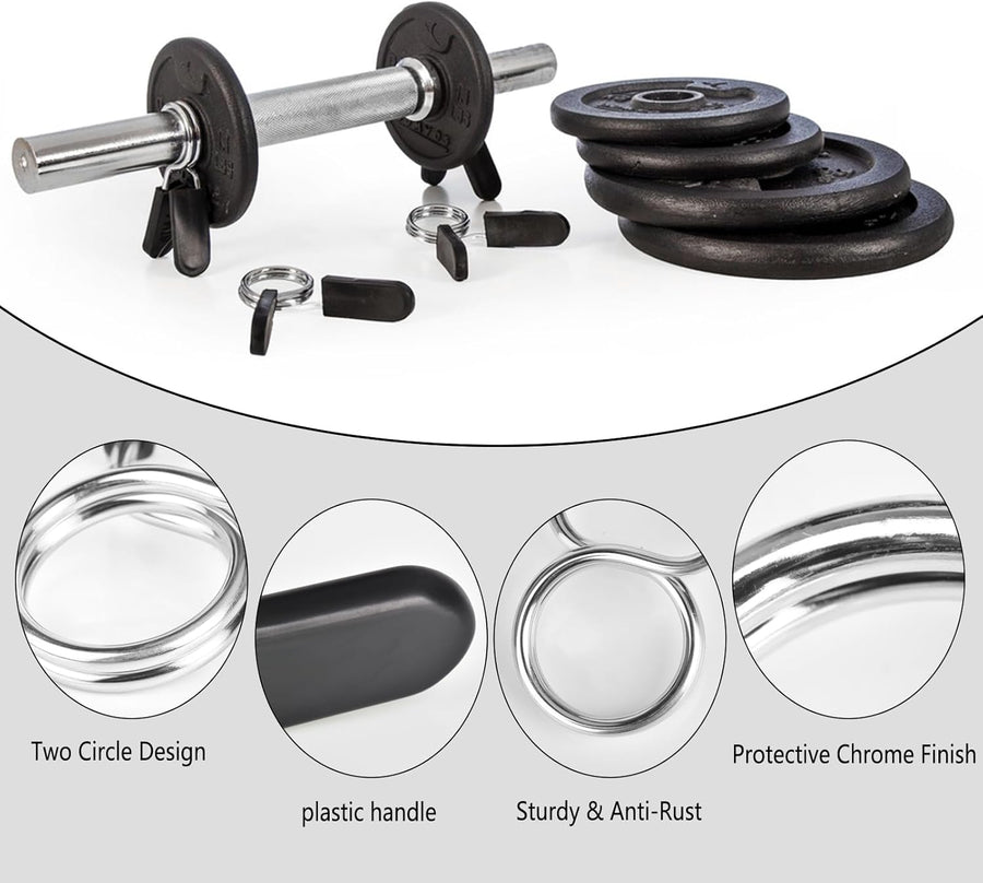 Spring Clip Collars 1 Inch Olympic Barbell Clamps Dumbbell Clips Weight Bar Clips for Weightlifting, Powerlifting, Strength Training