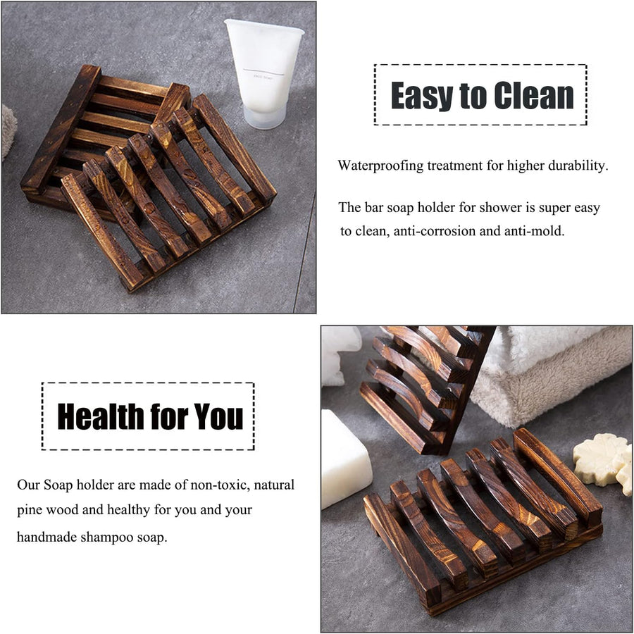 3 Pcs Natural Wooden Soap Dish Holder for Shower, Self Draining Soap Tray for Bathroom, Extend Soaps Life and Keep Dry