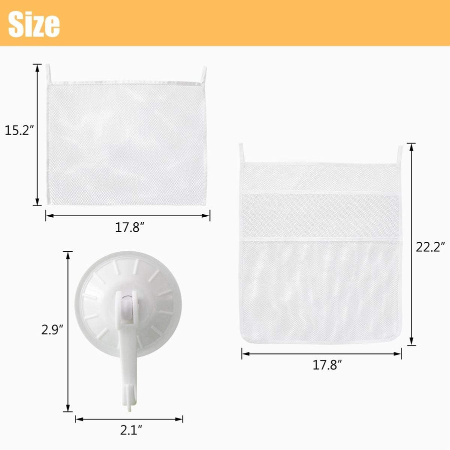 Petluno Bath Toy Organizer Mesh Storage Baby Shower Toys Bathtub Net Bag Kids Quick Dry Holder 2 X Bathroom & 6 Strong Suction Hooks (White)
