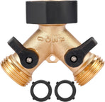 Garden Hose Splitter 2 Way Heavy Duty, Y Connector Brass Garden Hose Adapter, Hose Bib Splitter with 2 Extra Rubber Washers