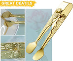 6PCS Mini Serving Tongs 5-Inch Small Rose Sugar Cube Appetizer Tongs, Tiny l Tong for Tea Party, Coffee Bar, Desserts (Gold)