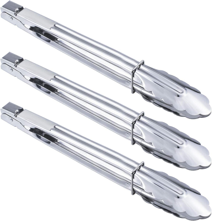 Stainless Steel Serving Tongs Grilling Tongs for Cooking Camping Barbecue (12-Inch 3 Pieces)