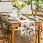 Brown Poppy Floral Leaves Spring Table Runner, Seasonal Summer Kitchen Dining Table Decoration for Home Party Decor 13x72 Inch