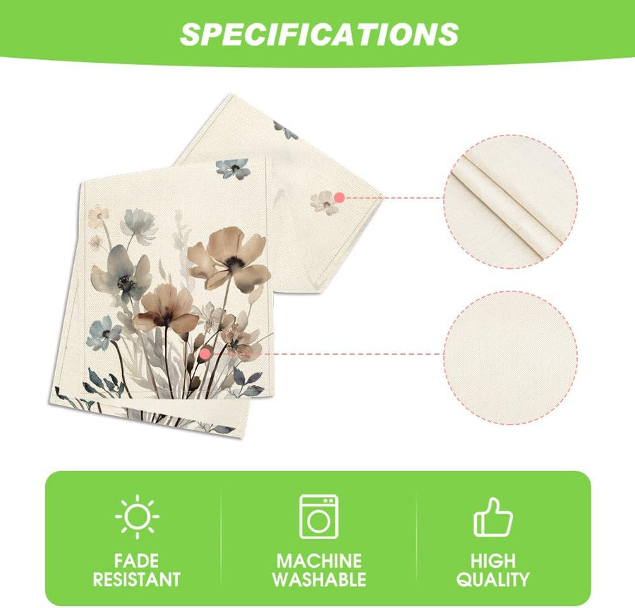 Brown Poppy Floral Leaves Spring Table Runner, Seasonal Summer Kitchen Dining Table Decoration for Home Party Decor 13x72 Inch