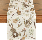 Bunny Rabbit Eucalyptus Eggs Carrots Easter Table Runner, Seasonal Spring Kitchen Dining Table Decoration for Home Party Decor 13x72 Inch