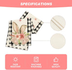 Buffalo Plaid Bunny Ear Foot Flower Easter Table Runner, Seasonal Spring Kitchen Dining Table Decoration for Home Party Decor 13x72 Inch