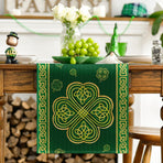 Green Stripes Shamrocks 210 GSM St.Patrick's Day Table Runner, Seasonal Spring Kitchen Dining Table Runner for Home Party Decor 13x72 Inch