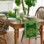 Green Stripes Shamrocks 210 GSM St.Patrick's Day Table Runner, Seasonal Spring Kitchen Dining Table Runner for Home Party Decor 13x72 Inch