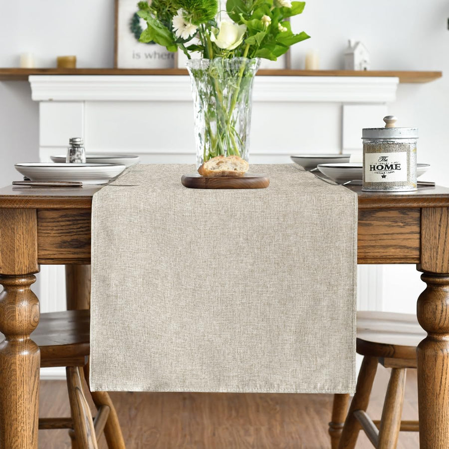 Light Brown Table Runner, Seasonal Fall Washable Kitchen Dining Table Decoration for Home Party Decor 13x72 Inch