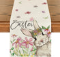 Daisy Bunny Rabbit Easter Table Runner, Seasonal Spring Kitchen Dining Table Decoration for Home Party Decor 13x72 Inch