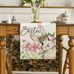 Daisy Bunny Rabbit Easter Table Runner, Seasonal Spring Kitchen Dining Table Decoration for Home Party Decor 13x72 Inch