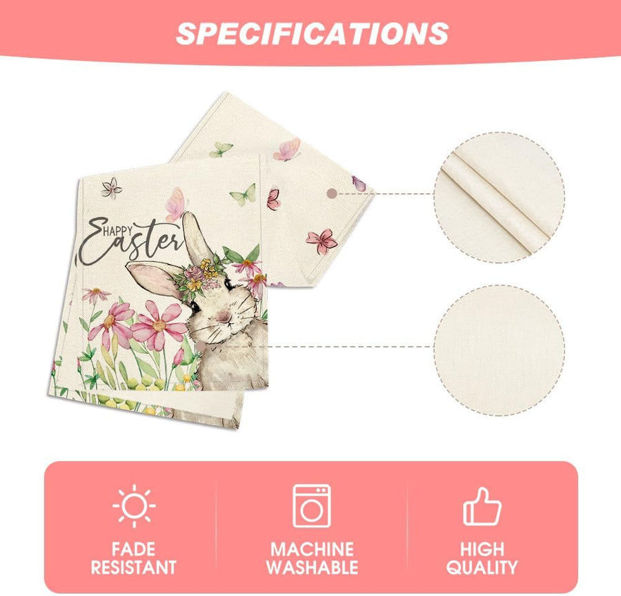 Daisy Bunny Rabbit Easter Table Runner, Seasonal Spring Kitchen Dining Table Decoration for Home Party Decor 13x72 Inch