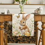 Bunny Rabbit Butterfly Eggs Flowers Easter Table Runner, Seasonal Spring Kitchen Dining Table Decoration for Home Party Decor 13x72 Inch