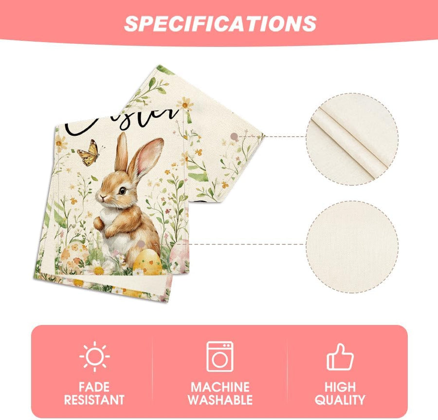 Bunny Rabbit Butterfly Eggs Flowers Easter Table Runner, Seasonal Spring Kitchen Dining Table Decoration for Home Party Decor 13x72 Inch