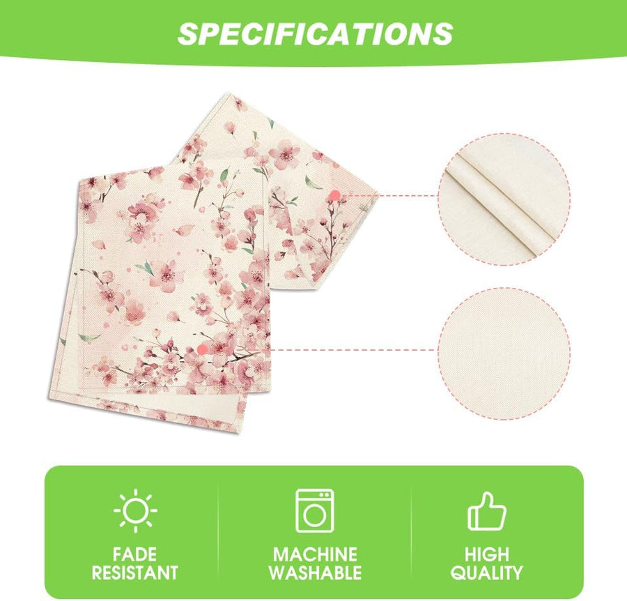 Floral Cherry Blossoms Branches Summer Table Runner, Seasonal Spring Kitchen Dining Table Decoration for Home Party Decor 13x72 Inch