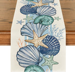 Sea Shell Starfish Summer Table Runner,Spring Ocean Kitchen Dining Table Decoration for Home Party Decor 13x72 Inch