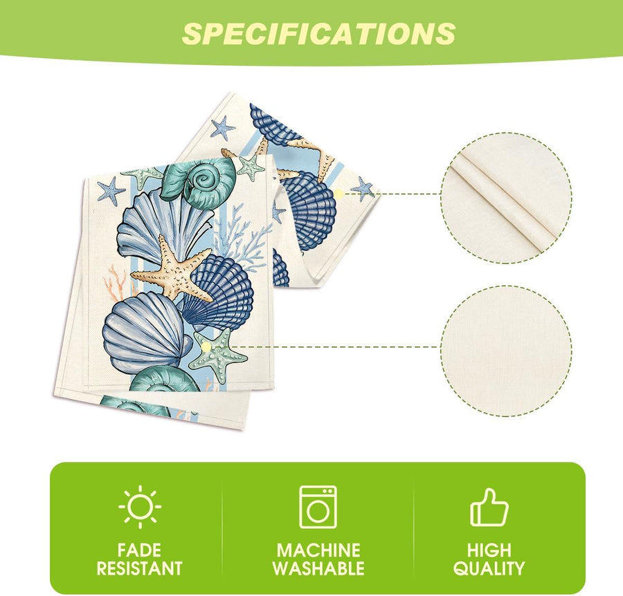 Sea Shell Starfish Summer Table Runner,Spring Ocean Kitchen Dining Table Decoration for Home Party Decor 13x72 Inch