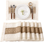Boho Placemats Set of 6 Washable Cotton Burlap Farmhouse Table Mats Macrame Woven Dinner Table Decor Centerpiece for Party Home Decor
