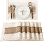 Boho Placemats Set of 6 Washable Cotton Burlap Farmhouse Table Mats Macrame Woven Dinner Table Decor Centerpiece for Party Home Decor