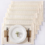 Boho Placemats Set of 6 Washable Cotton Burlap Farmhouse Table Mats Macrame Woven Dinner Table Decor Centerpiece for Party Home Decor