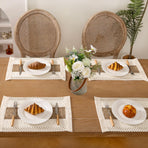 Boho Placemats Set of 6 Washable Cotton Burlap Farmhouse Table Mats Macrame Woven Dinner Table Decor Centerpiece for Party Home Decor