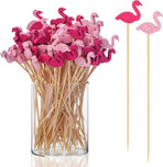 100 Pack Flamingo Toothpicks for Appetizers, 4.7 Inch Natural Bamboo Cocktail Picks for Cake Dessert Food Fruit Party Decorations