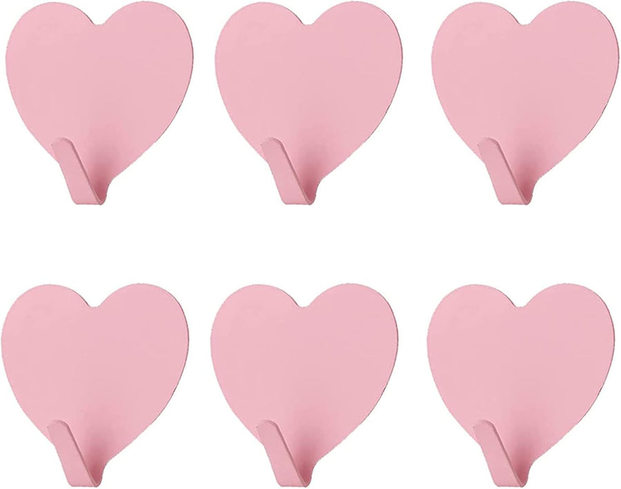 6 Pack Heart Shaped Decorative Wall Hooks, Stainless Steel Strong Adhesive Wall Hook for Home Kitchen Bathroom Office (Light Pink)