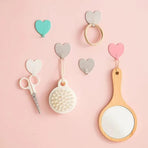 6 Pack Heart Shaped Decorative Wall Hooks, Stainless Steel Strong Adhesive Wall Hook for Home Kitchen Bathroom Office (Light Pink)