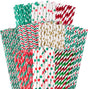Christmas Paper Straws, Stripe Holiday Straws Bulk in 10 Styles for Drinking, Xmas Party Supplies, DIY Crafts, 125PCS