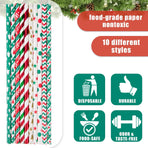 Christmas Paper Straws, Stripe Holiday Straws Bulk in 10 Styles for Drinking, Xmas Party Supplies, DIY Crafts, 125PCS