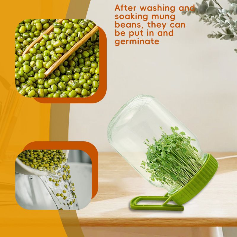 Sprouting Kit for Wide Mouth Mason Jars, 2-Pack BPA-Free One-Piece Sprouting Lids with Built-In Stand, Seed Germination Jar Sprouter Lid, Fits Wide Mouth Jars (3.38"/86mm)
