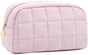 Makeup Bag, Quilted Puffy Travel Toiletry Bag with Compartments, Wide-Open Cosmetic Bag for Women, Pouch Purse Organizer, Pink