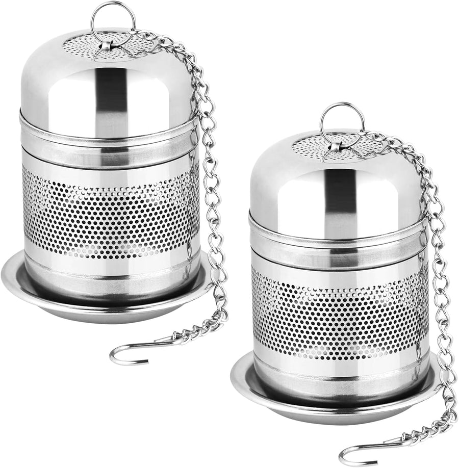 2PCS Tea Infuser Strainer - Stainless Steel Strainers for Loose Leaf Tea, Steeper, Fine Mesh Ball holder with Chain Hook and Lid, Reusable Filter Bags Diffusers